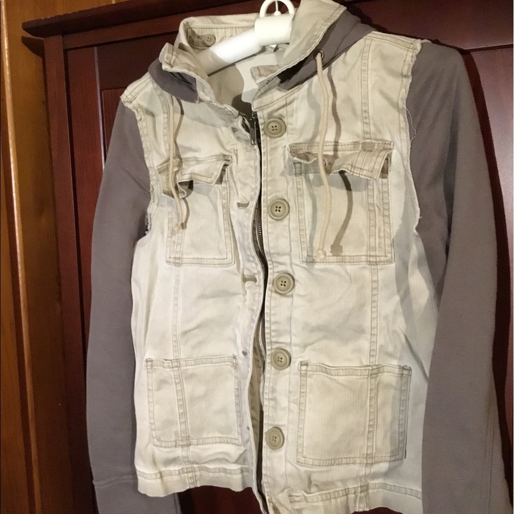 FREE PEOPLE Brown Denim and Cotton Jacket W/ Removable Hood~Small~Pre-Owned